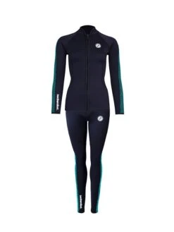 Two Bare Feet Womens Silicone Print Series 2.5mm Wetsuit Jacket & Pants Set (Black/Mint)