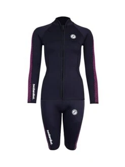 Two Bare Feet Womens Silicone Print Series 2.5mm Wetsuit Jacket & Shorts Set (Black/Raspberry)