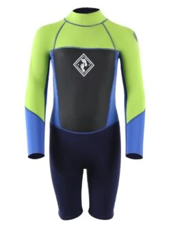 Two Bare Feet Squadron 3/2mm Short Leg Spring Junior Wetsuit (Lime/Blue/Blue)