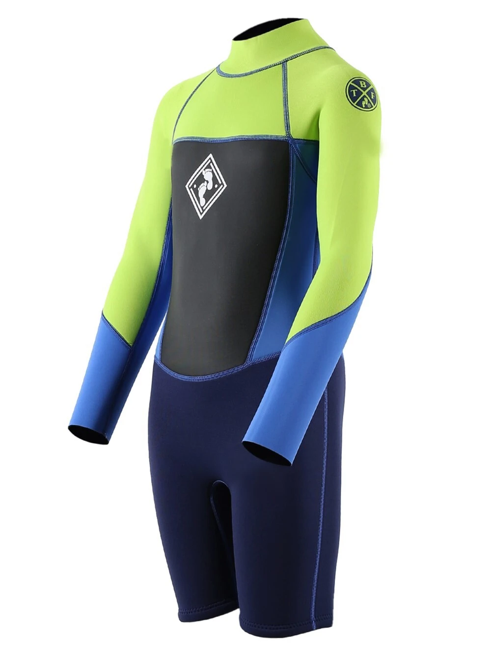 Two Bare Feet Squadron 3/2mm Short Leg Spring Junior Wetsuit (Lime/Blue/Blue) 2 Two Bare Feet Squadron 3/2mm Short Leg Spring Junior Wetsuit (Lime/Blue/Blue) - Image 2