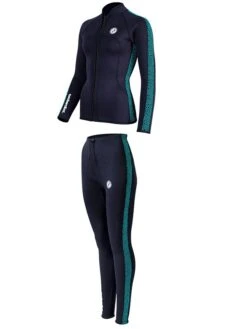 Two Bare Feet Womens Silicone Print Series 2.5mm Wetsuit Jacket & Pants Set (Black/Mint) -Ocean Glide Ready 3 28