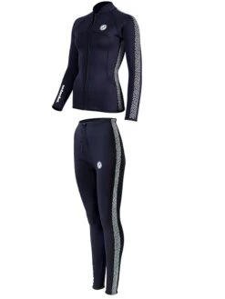 Two Bare Feet Womens Silicone Print Series 2.5mm Wetsuit Jacket & Pants Set (Black/White) -Ocean Glide Ready 3 29