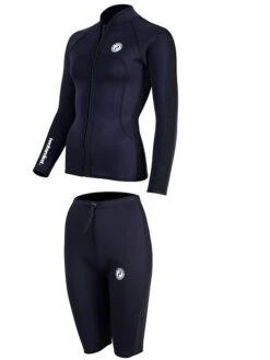Two Bare Feet Womens Silicone Print Series 2.5mm Wetsuit Jacket & Shorts Set (Black) -Ocean Glide Ready 3 29 1