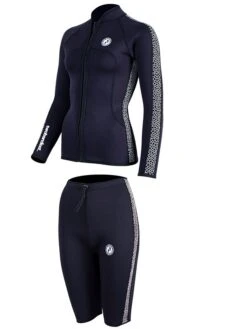 Two Bare Feet Womens Silicone Print Series 2.5mm Wetsuit Jacket & Shorts Set (Black/White) -Ocean Glide Ready 3 31