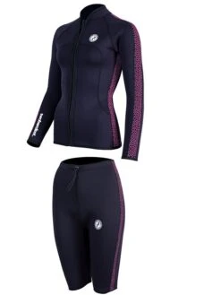 Two Bare Feet Womens Silicone Print Series 2.5mm Wetsuit Jacket & Shorts Set (Black/Raspberry) -Ocean Glide Ready 3 32