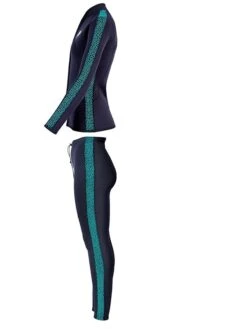 Two Bare Feet Womens Silicone Print Series 2.5mm Wetsuit Jacket & Pants Set (Black/Mint) -Ocean Glide Ready 4 30