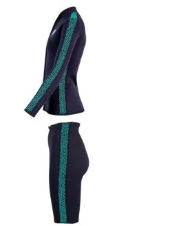 Two Bare Feet Womens Silicone Print Series 2.5mm Wetsuit Jacket & Shorts Set (Black/Mint) -Ocean Glide Ready 4 32