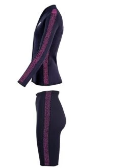 Two Bare Feet Womens Silicone Print Series 2.5mm Wetsuit Jacket & Shorts Set (Black/Raspberry) -Ocean Glide Ready 4 34
