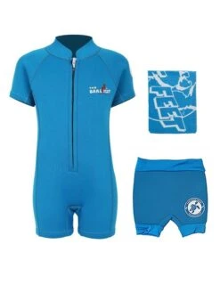 Deluxe Baby Swim Kit - Classic Wetsuit + Nappy Shorts + Towel (Aqua)