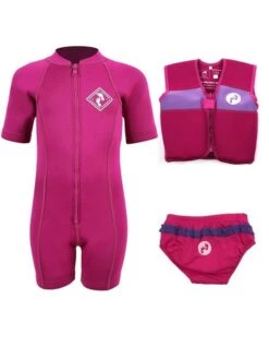 Essentials Baby Swim Kit - Aquatica Wetsuit + Swim Nappy + Swim Vest (Raspberry)