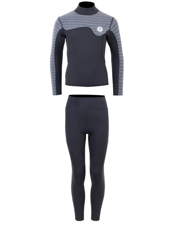 Two Bare Feet Junior Aspect 2.5mm Back Zip Jacket & Pants Set (Black/Grey Stripes) 2 Two Bare Feet Junior Aspect 2.5mm Back Zip Jacket & Pants Set (Black/Grey Stripes) - Image 2