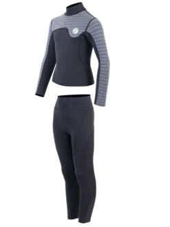 Two Bare Feet Junior Aspect Fleece Lined Zipless Thermal 2.5mm Superstretch Wetsuit Top & Pants Set (Black/Grey Stripes) -Ocean Glide Ready klfm2g l