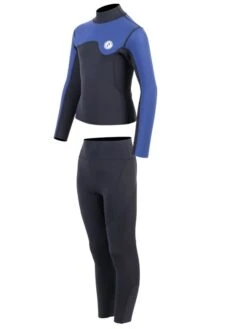 Two Bare Feet Junior Aspect Fleece Lined Zipless Thermal 2.5mm Superstretch Wetsuit Top & Pants Set (Black/Blue) -Ocean Glide Ready kq9jcv k
