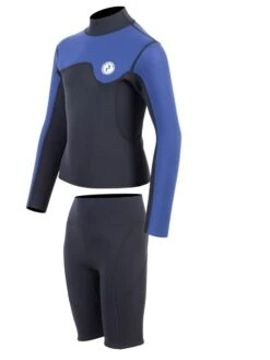 Two Bare Feet Junior Aspect Fleece Lined Zipless Thermal 2.5mm Superstretch Wetsuit Top & Shorts Set (Black/Blue) -Ocean Glide Ready kqw6ct v
