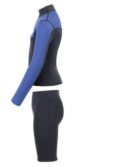 Two Bare Feet Junior Aspect Fleece Lined Zipless Thermal 2.5mm Superstretch Wetsuit Top & Shorts Set (Black/Blue) -Ocean Glide Ready kqw6ct w
