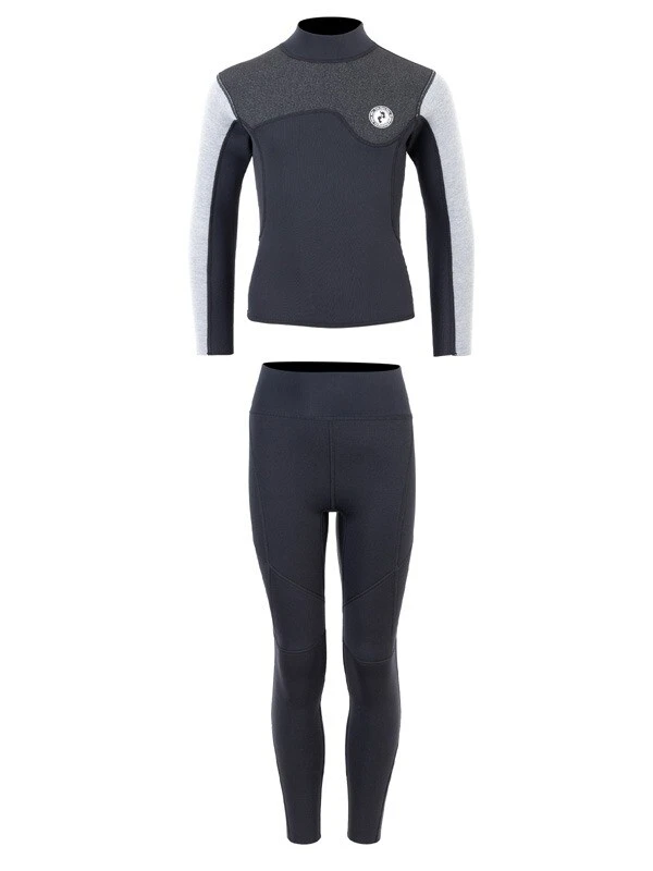 Two Bare Feet Junior Aspect Fleece Lined Zipless Thermal 2.5mm Superstretch Wetsuit Top & Pants Set (Black/Grey/Grey) 2 Two Bare Feet Junior Aspect Fleece Lined Zipless Thermal 2.5mm Superstretch Wetsuit Top & Pants Set (Black/Grey/Grey) - Image 2