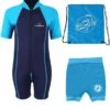Deluxe Baby Swim Kit - Lycra Arm Wetsuit + Nappy Shorts + Bag (Aqua)