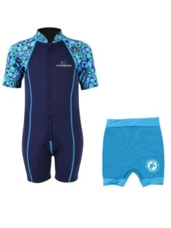 Essentials Baby Swim Kit - Patterned Lycra Arm Wetsuit + Nappy Shorts (Aqua)
