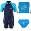 Deluxe Baby Swim Kit - Lycra Arm Wetsuit + Swim Nappy + Bag (Aqua)