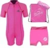 Premier Baby Swim Kit - Lycra Arm Wetsuit + Nappy Shorts + Towel + Bag (Pink)