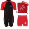 Premier Baby Swim Kit - Lycra Arm Wetsuit + Nappy Shorts + Towel + Bag (Red)