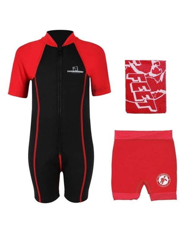 Deluxe Baby Swim Kit - Lycra Arm Wetsuit + Nappy Shorts + Towel (Red) 1 Deluxe Baby Swim Kit - Lycra Arm Wetsuit + Nappy Shorts + Towel (Red)