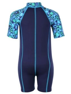 Essentials Baby Swim Kit - Patterned Lycra Arm Wetsuit + Nappy Shorts (Aqua) 5 Essentials Baby Swim Kit - Patterned Lycra Arm Wetsuit + Nappy Shorts (Aqua) -Ocean Glide Ready lycra armed baby patterned blue back 2