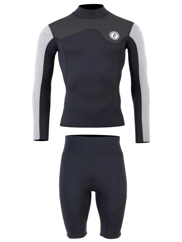 Two Bare Feet Mens Aspect Fleece Lined Zipless Thermal 2.5mm Superstretch Wetsuit Top & Shorts Set (Black/Grey/Grey) 2 Two Bare Feet Mens Aspect Fleece Lined Zipless Thermal 2.5mm Superstretch Wetsuit Top & Shorts Set (Black/Grey/Grey) - Image 2