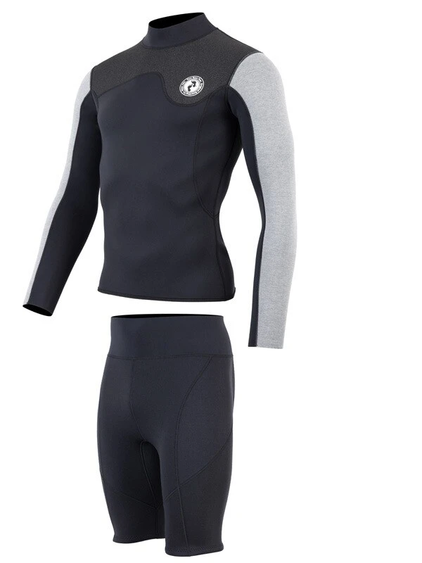 Two Bare Feet Mens Aspect Fleece Lined Zipless Thermal 2.5mm Superstretch Wetsuit Top & Shorts Set (Black/Grey/Grey) 3 Two Bare Feet Mens Aspect Fleece Lined Zipless Thermal 2.5mm Superstretch Wetsuit Top & Shorts Set (Black/Grey/Grey) - Image 3