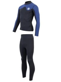 Two Bare Feet Mens Aspect Fleece Lined Zipless Thermal 2.5mm Superstretch Wetsuit Top & Pants Set (Black/Blue) -Ocean Glide Ready m165yc c