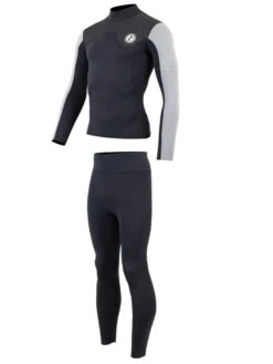 Two Bare Feet Mens Aspect Fleece Lined Zipless Thermal 2.5mm Superstretch Wetsuit Top & Pants Set (Black/Grey/Grey) -Ocean Glide Ready m8y1oz w