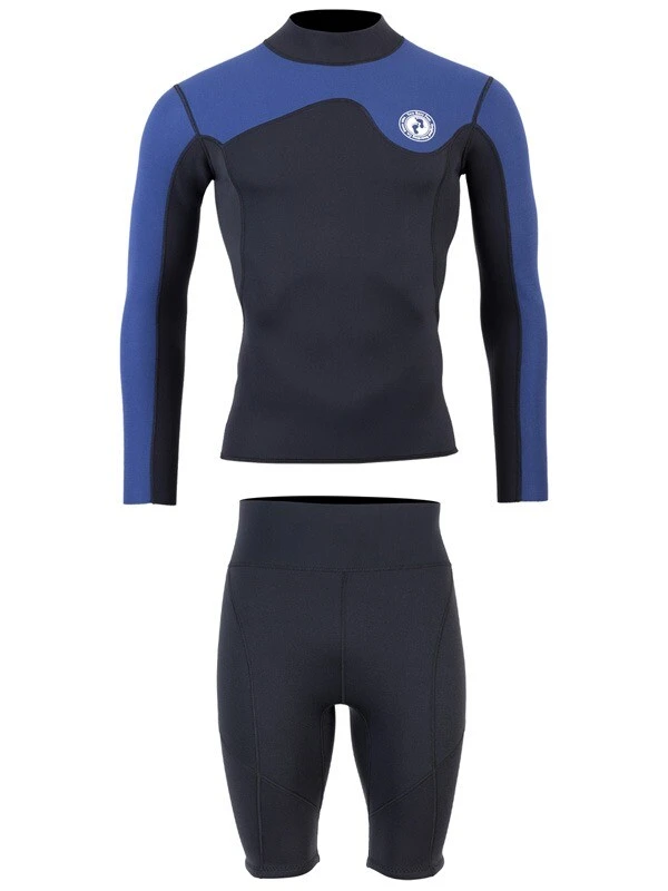 Two Bare Feet Mens Aspect Fleece Lined Zipless Thermal 2.5mm Superstretch Wetsuit Top & Shorts Set (Black/Blue) 2 Two Bare Feet Mens Aspect Fleece Lined Zipless Thermal 2.5mm Superstretch Wetsuit Top & Shorts Set (Black/Blue) - Image 2