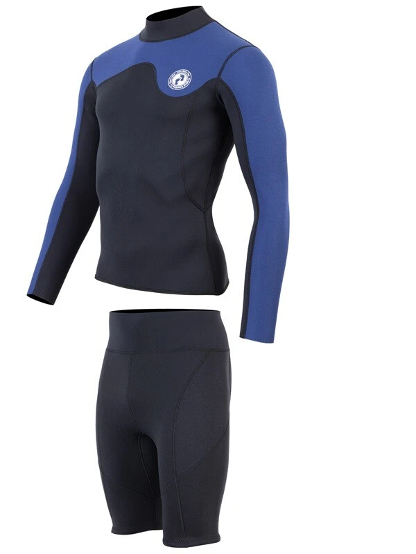 Two Bare Feet Mens Aspect Fleece Lined Zipless Thermal 2.5mm Superstretch Wetsuit Top & Shorts Set (Black/Blue) 3 Two Bare Feet Mens Aspect Fleece Lined Zipless Thermal 2.5mm Superstretch Wetsuit Top & Shorts Set (Black/Blue) - Image 3