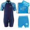 Premier Baby Swim Kit - Patterned Lycra Arm Wetsuit + Nappy Shorts + Towel + Bag (Aqua)