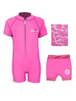 Deluxe Baby Swim Kit - Classic Wetsuit + Nappy Shorts + Towel (Pink)