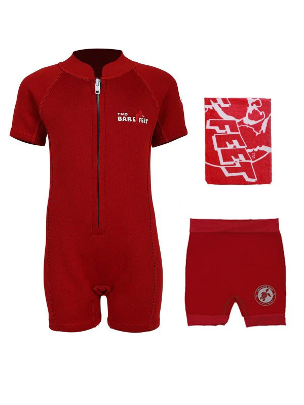 Deluxe Baby Swim Kit - Classic Wetsuit + Nappy Shorts + Towel (Red) 1 Deluxe Baby Swim Kit - Classic Wetsuit + Nappy Shorts + Towel (Red)