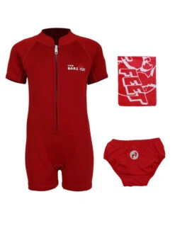Deluxe Baby Swim Kit - Classic Wetsuit + Swim Nappy + Towel (Red)