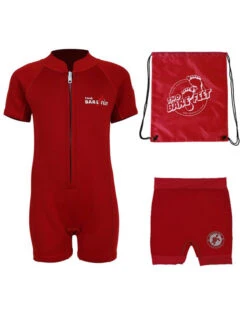 Deluxe Baby Swim Kit - Classic Wetsuit + Nappy Shorts + Bag (Red)
