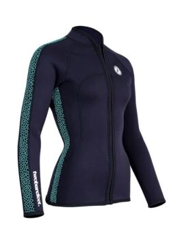 Two Bare Feet Womens Silicone Print Series Full Zip 2.5mm Wetsuit Jacket (Black/Mint) -Ocean Glide Ready silicone series jacket mint 8