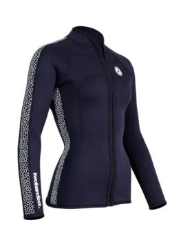 Two Bare Feet Womens Silicone Print Series Full Zip 2.5mm Wetsuit Jacket (Black/White) -Ocean Glide Ready silicone series jacket white 8