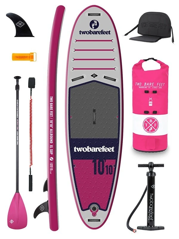 Two Bare Feet Sport Air (Allround XL) 10'10" X 33" X 6" Inflatable SUP Deluxe Fibreglass Hybrid Pack (Raspberry) 1 Two Bare Feet Sport Air (Allround XL) 10'10" X 33" X 6" Inflatable SUP Deluxe Fibreglass Hybrid Pack (Raspberry)
