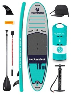 Two Bare Feet Sport Air (Allround XL) 10'10" X 33" X 6" Inflatable SUP Deluxe Carbon Hybrid Pack (Teal)