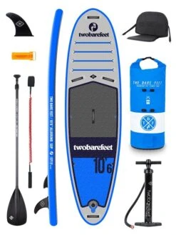 Two Bare Feet Sport Air (Allround) 10'6" X 33" X 4.75" Inflatable SUP Deluxe Carbon Hybrid Pack (Blue)