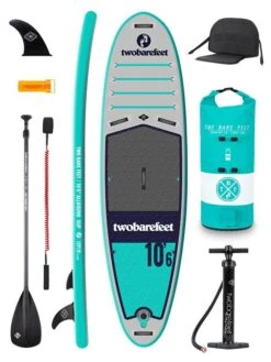 Two Bare Feet Sport Air (Allround) 10'6" X 33" X 4.75" Inflatable SUP Deluxe Carbon Hybrid Pack (Teal)