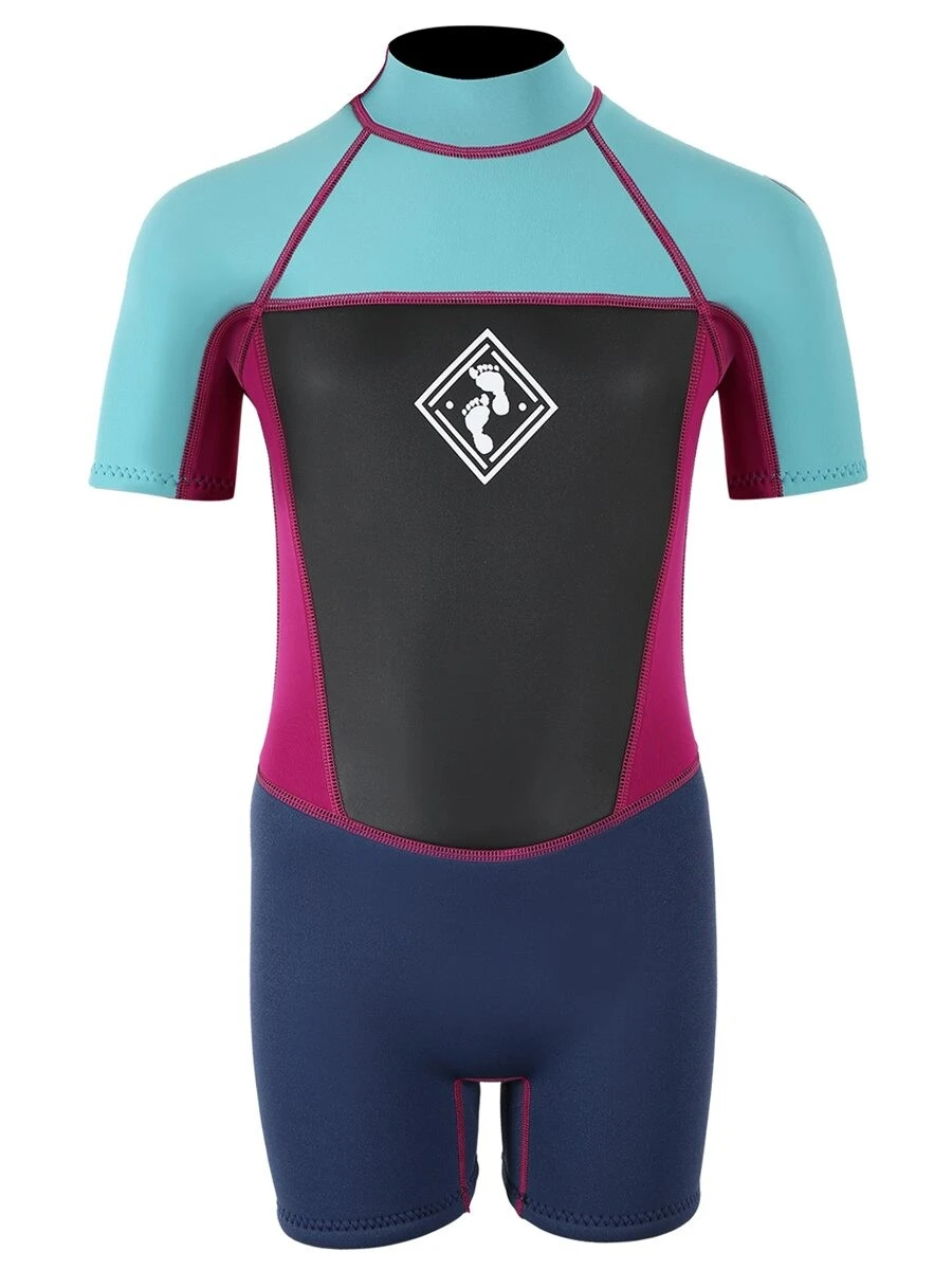 Two Bare Feet Squadron 3/2mm Junior Shorty Wetsuit (Mint/Raspberry/Blue) 1 Two Bare Feet Squadron 3/2mm Junior Shorty Wetsuit (Mint/Raspberry/Blue)