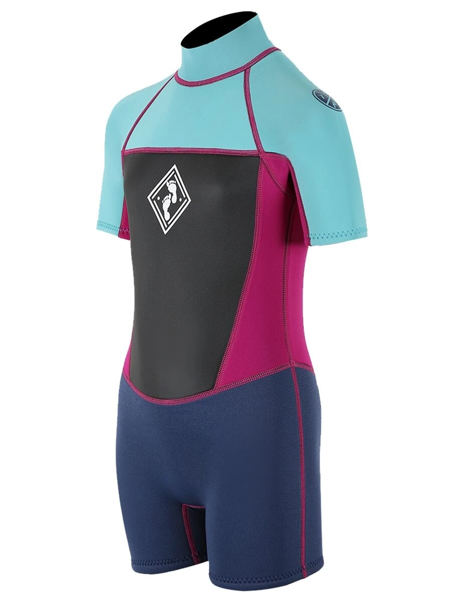 Two Bare Feet Squadron 3/2mm Junior Shorty Wetsuit (Mint/Raspberry/Blue) 2 Two Bare Feet Squadron 3/2mm Junior Shorty Wetsuit (Mint/Raspberry/Blue) - Image 2