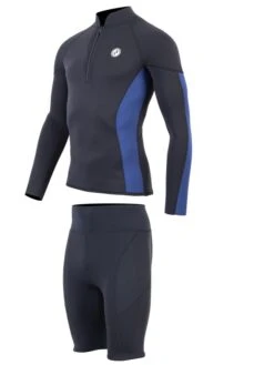 Two Bare Feet Perspective Half Zip 2.5mm Wetsuit Jacket & Shorts Set (Black/Blue) -Ocean Glide Ready u1y1bg 6