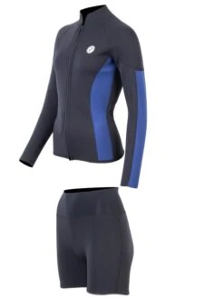 Two Bare Feet Unisex Perspective Full Zip 2.5mm Wetsuit Jacket & Hotpants Set (Black/Blue) -Ocean Glide Ready u3890t 4