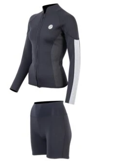 Two Bare Feet Unisex Perspective Full Zip 2.5mm Wetsuit Jacket & Hotpants Set (Black/Grey/Grey) -Ocean Glide Ready ucdcww i
