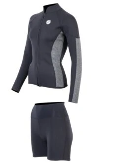 Two Bare Feet Unisex Perspective Full Zip 2.5mm Wetsuit Jacket & Hotpants Set (Black/Grey) -Ocean Glide Ready ujyl7a l